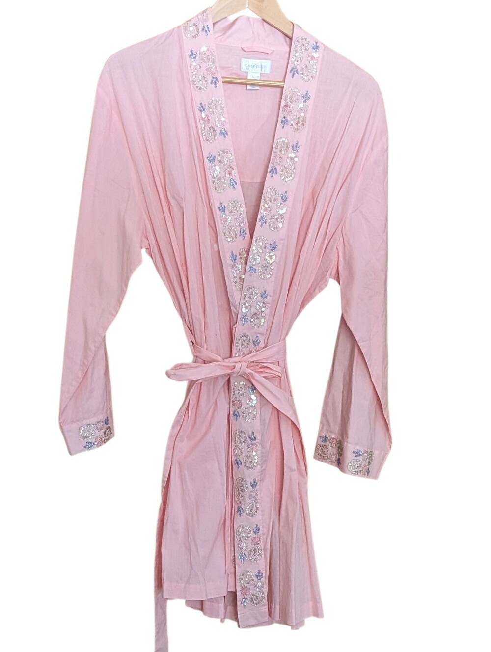 Cabernet Pink Sequin Embellished Robe Cotton Large Sleepwear Lounge
